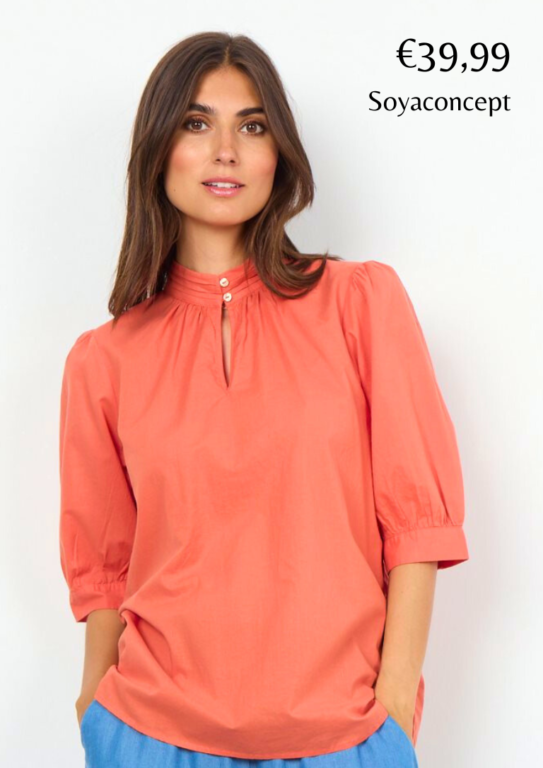 Soyaconcept blouse met pofmouwen en hoge hals