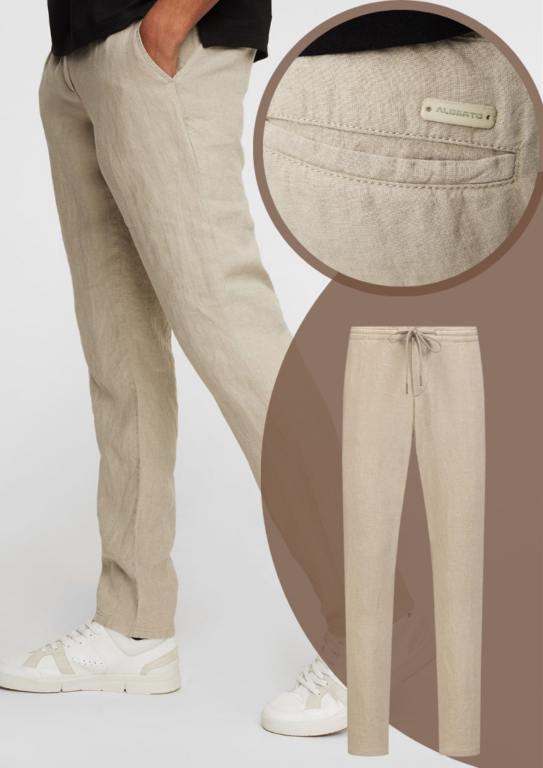 Alberto Linnen broek beige elastsiche boord House 6267-1528