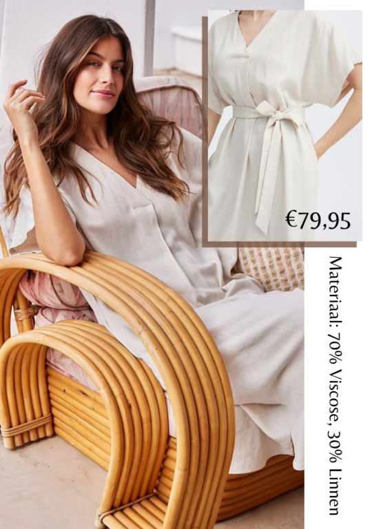 Linnen jurk Fransa beige jurk met strikdetail