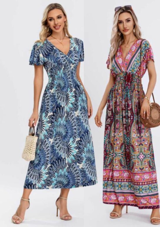 Maxidress in verschillende kleuren allover print