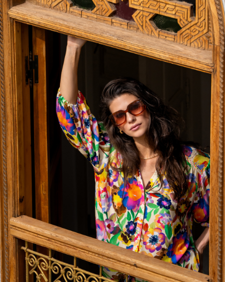 Geisha kleurrijke blouse bloemprint - fleurig
