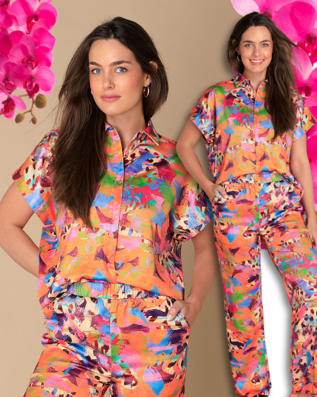 Ivy Beau kleurrijk co-ord set satijn look trouwerij bruiloft daggast dresscode