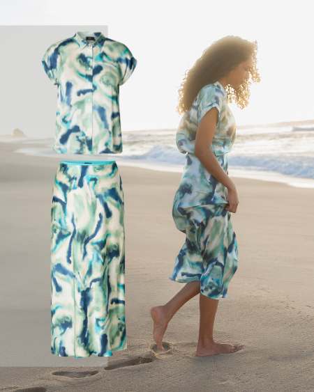 Yest satijnlook rok groen blauw tinten lange rok trouwerij bruiloft avondgast