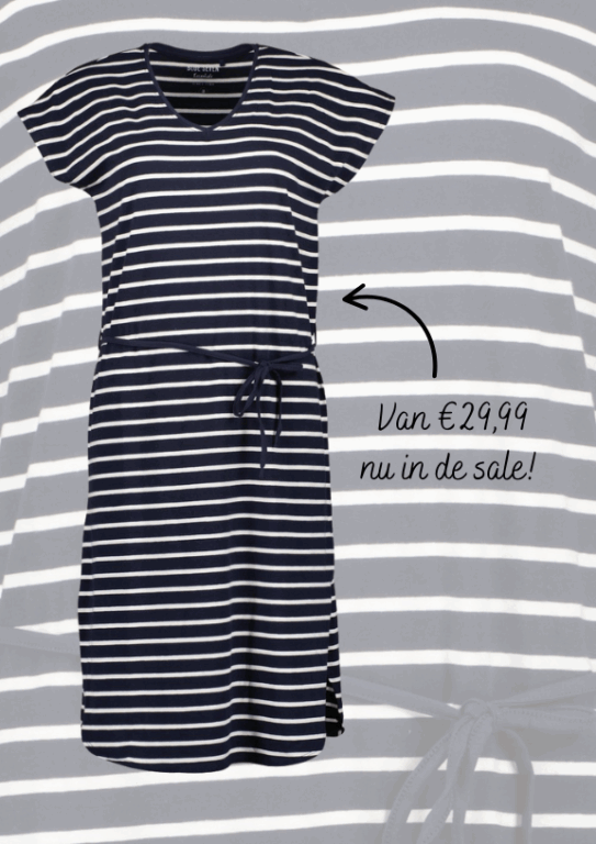 Blue seven gestreepte tricot jurk dijkstra mode feanwâlden