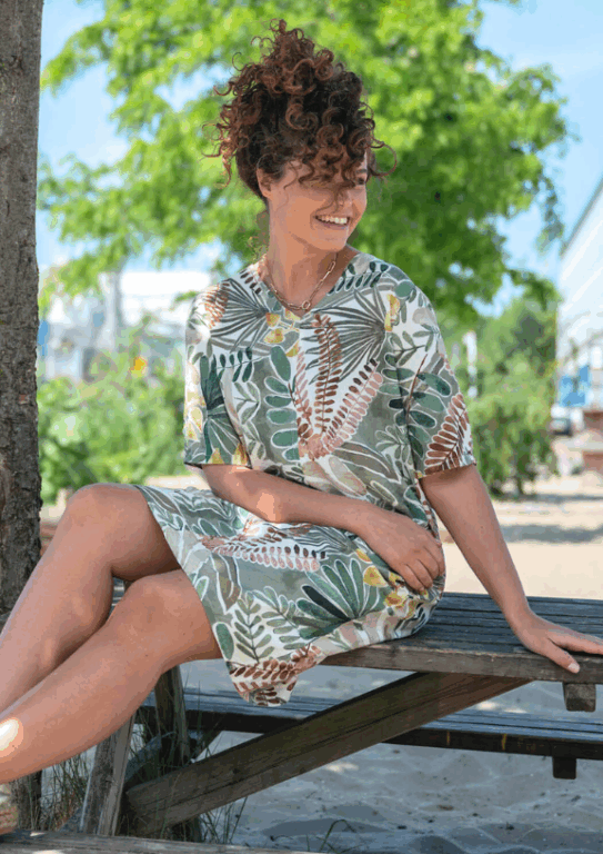 Fos fashion linnen jurk groen nieuw - dijkstra mode zomermode