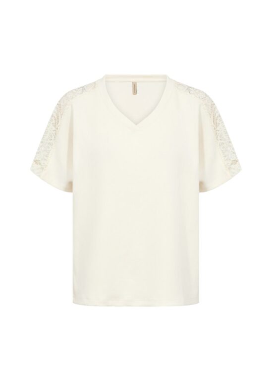 Tricot stretch sweatstof t-shirt V-hals pofmouw Soyaconcept