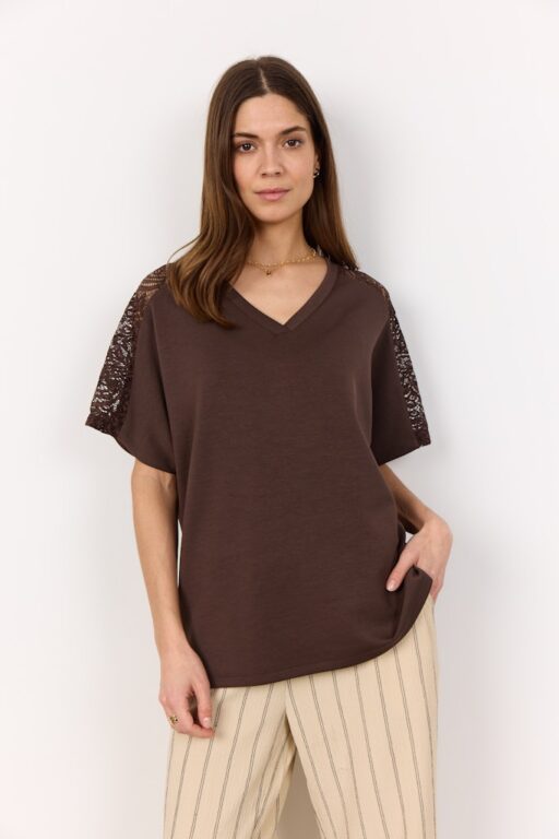 Soyaconcept t-shirt kant stof korte mouw tricot soft satin stof