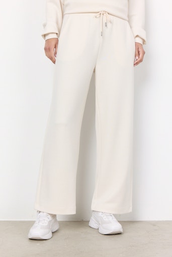 Licht beige broekpak soft satin tricot stof
