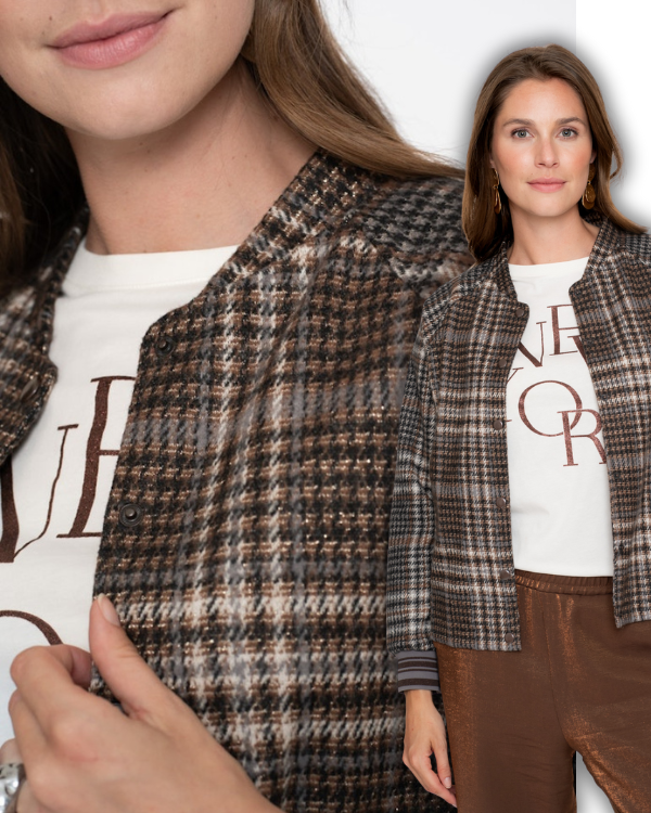 Geisha chocoladebruin roest tint glitter jasje geblokt ruit jasje retro - DIJKSTRA MODE