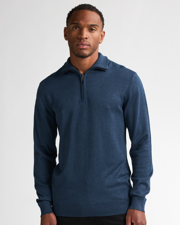 Petrol Industries blauwe zip-trui wintermode bij Dijkstra Mode