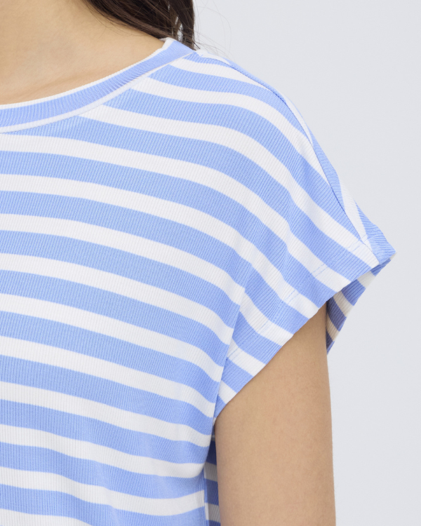 T-shirt ronde hals met streepdesign ijsblauw lichtblauw wit gestreept