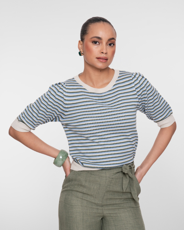 Geisha Gestreepte crochet shirtje met korte mouwen truitje