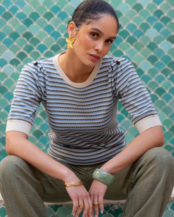 Geisha Gestreepte crochet shirtje met korte mouwen truitje