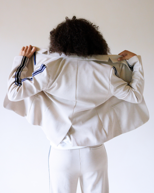 Buur Fashion Ivy Beau gestreept broekpak bies op blazer