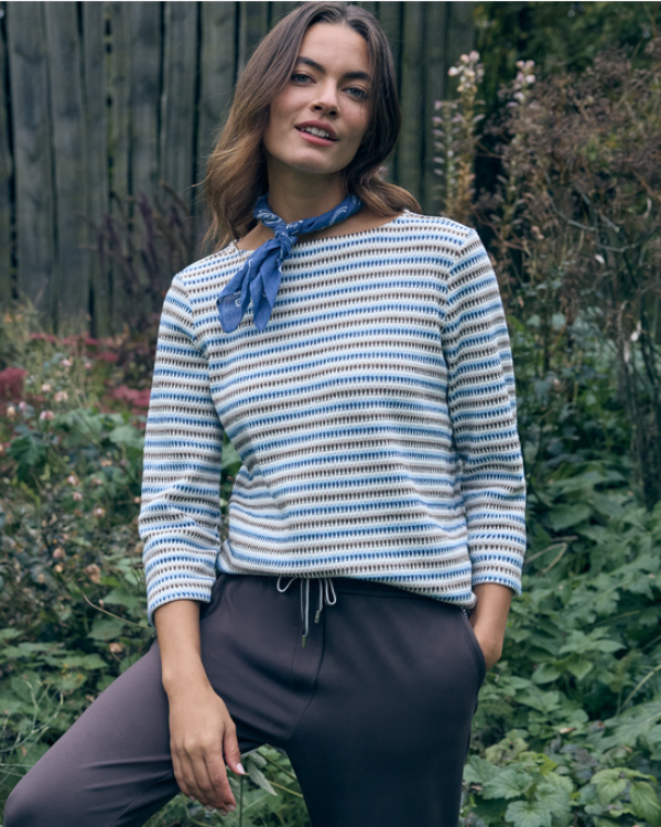 Cecil gestreepte pullover trui met 3/4 mouwen oversized schouders.