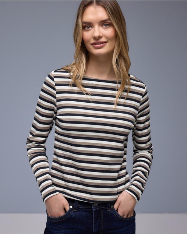 Street One taupe marine blauw wit gestreept longsleeve strepen