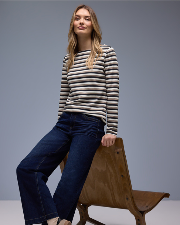 Street One taupe marine blauw wit gestreept longsleeve strepen