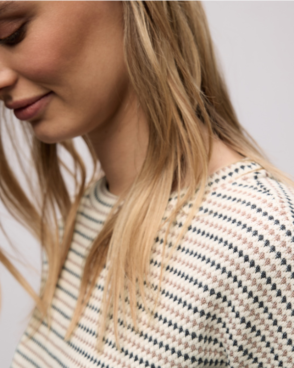 gestreepte pullover trui met 3/4 mouwen oversized schouders. Street One