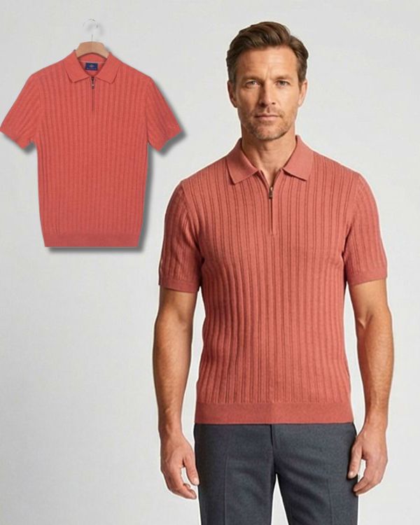 Oranje poloshirt gebreid polo korte mouw oranje koraal baileys herenmode mannenmode Dijkstra Mode