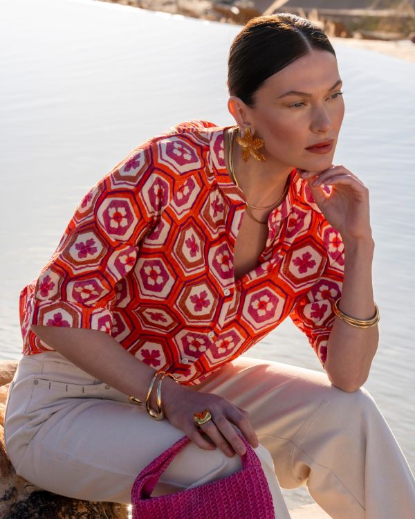 Koningsdag Friesland Dokkum dichtbij Feanwâlden outfit oranje kleding modewinkel fashion Geisha koraal oranje roze blouse damesmode dijkstra mode